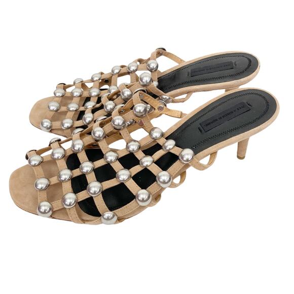 Alexander Wang Tan Caged Studded Heels Sz 40 - Picture 3 of 9